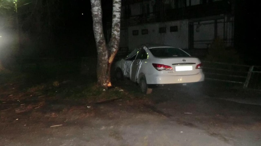 «Ниссан Альмера» врезалась в дерево в Псковском районе