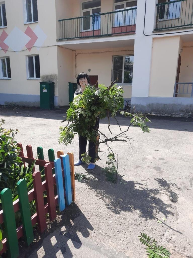 Местные жители помогают с ликвидацией последствий урагана в Великих Луках