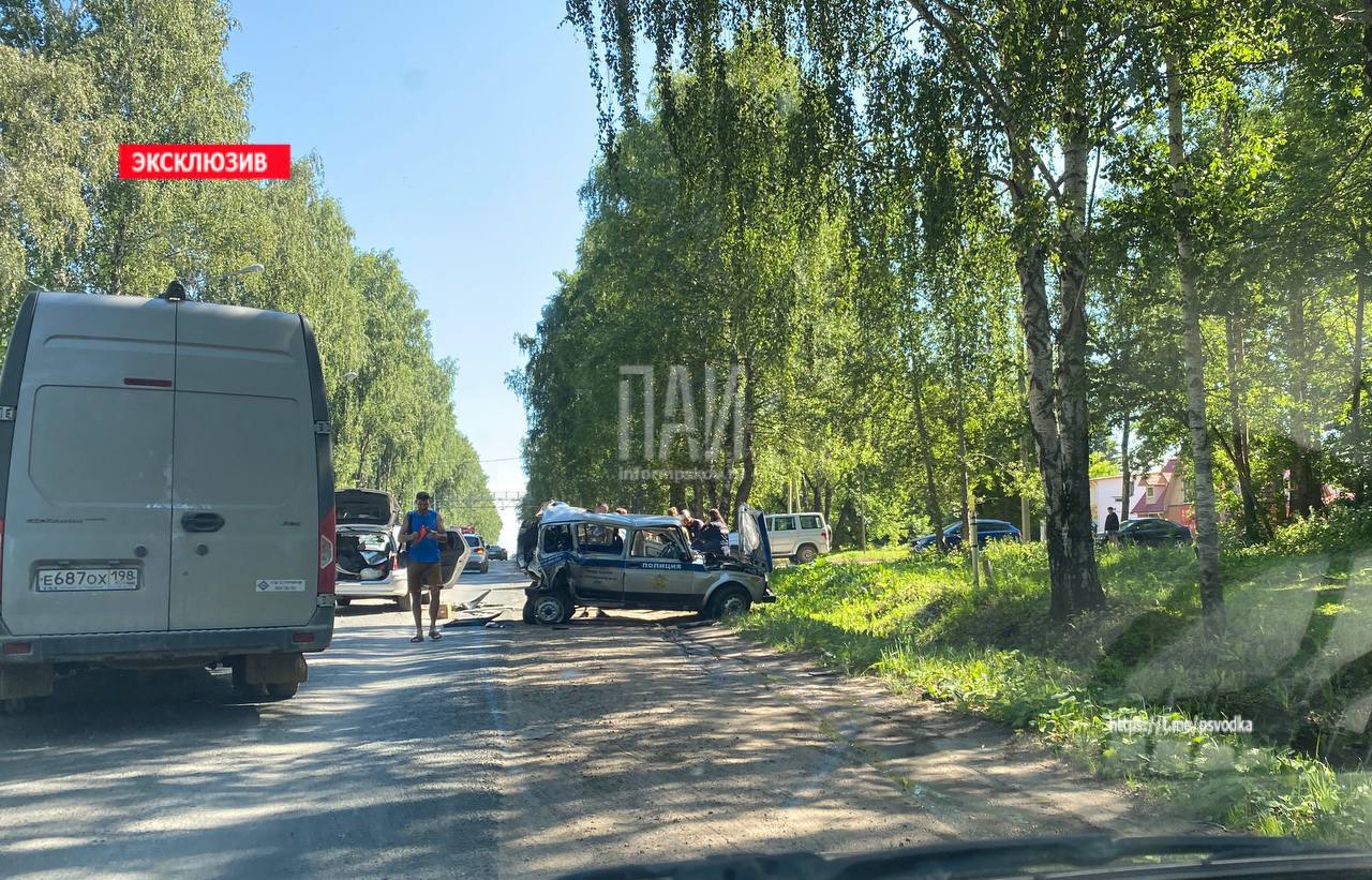 Столкнулись грузовик и полицейский автомобиль столкнулись в Псковском районе 