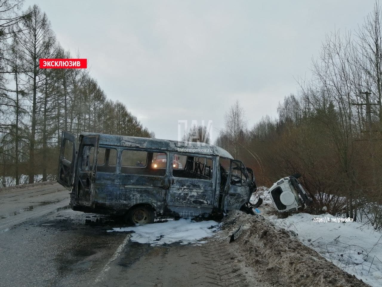 "Газель" сгорела после ДТП в Новосокольническом районе