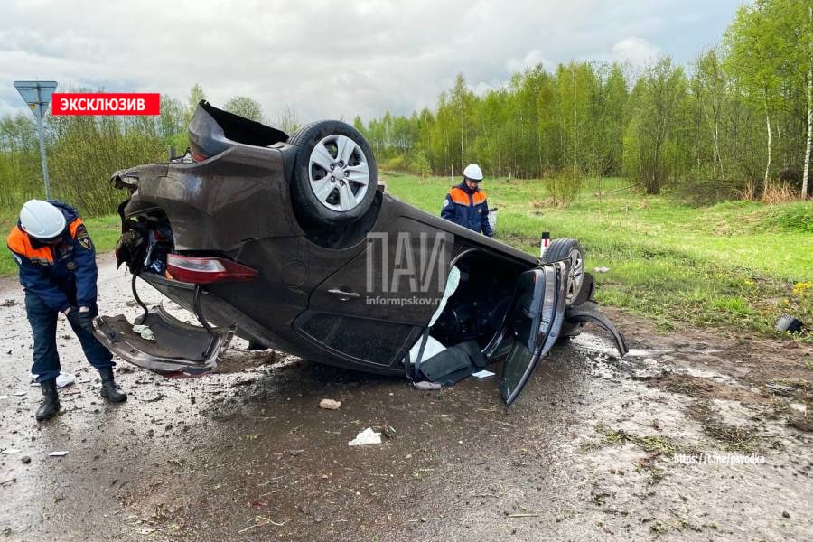 Автомобиль вылетел в кювет в Псковском районе. Двое пострадавших
