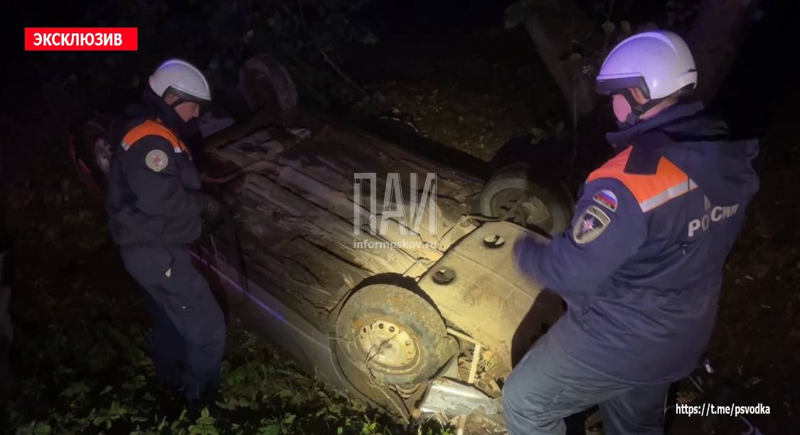 Автомобиль вылетел в кювет и перевернулся в Псковском районе
