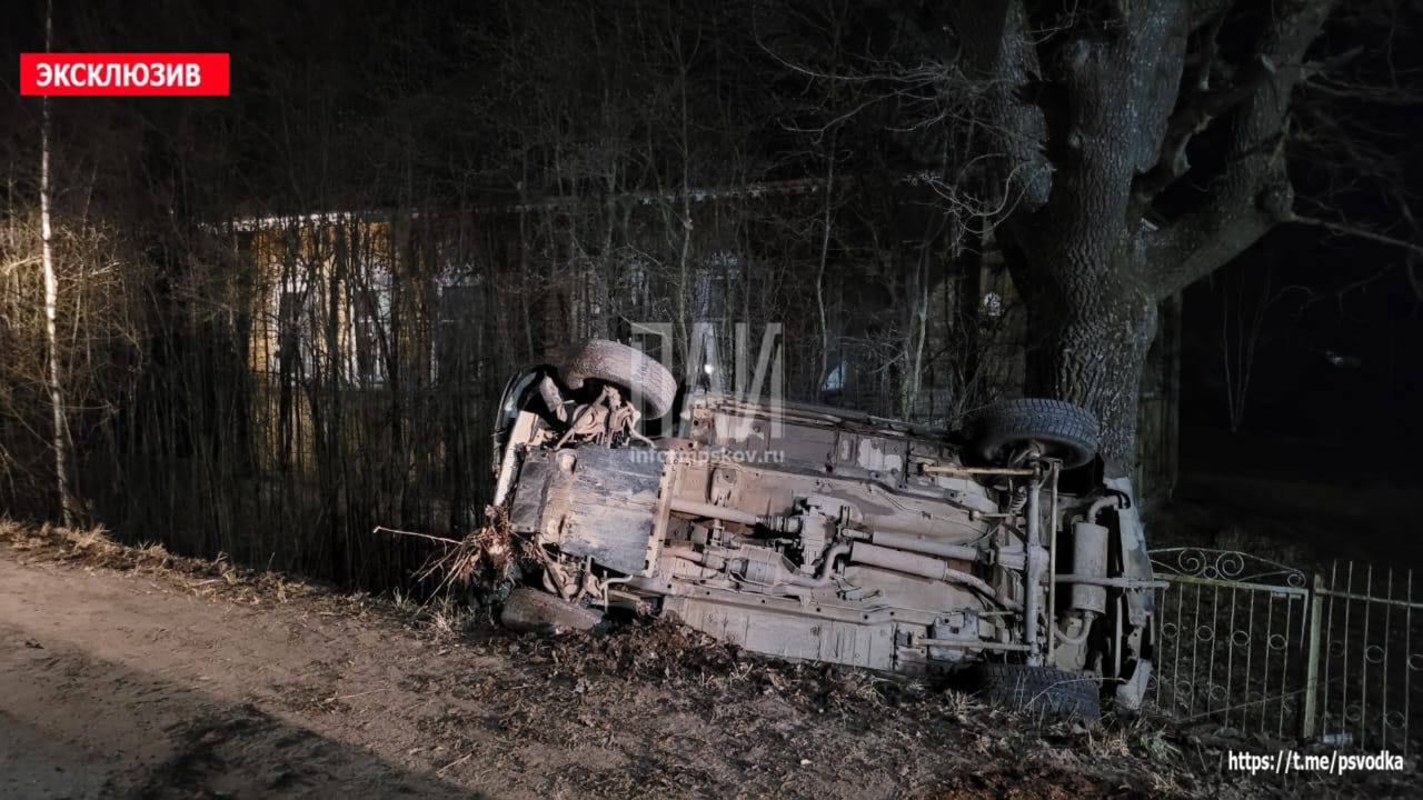 Автомобиль протаранил дерево и опрокинулся в Плюссе