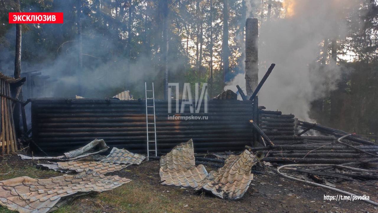 Фото с места пожара в деревне Аничково Великолукского района