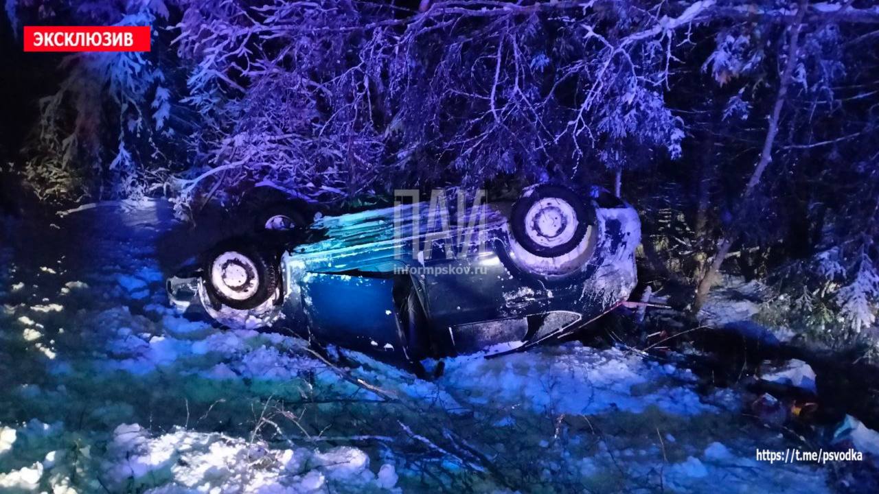 Автомобиль вылетел в кювет и опрокинулся в Гдовском районе 